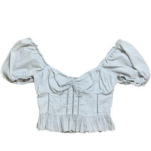 Lovers + Friends Baby Blue Puff Sleeve Corset Crop Top Size M